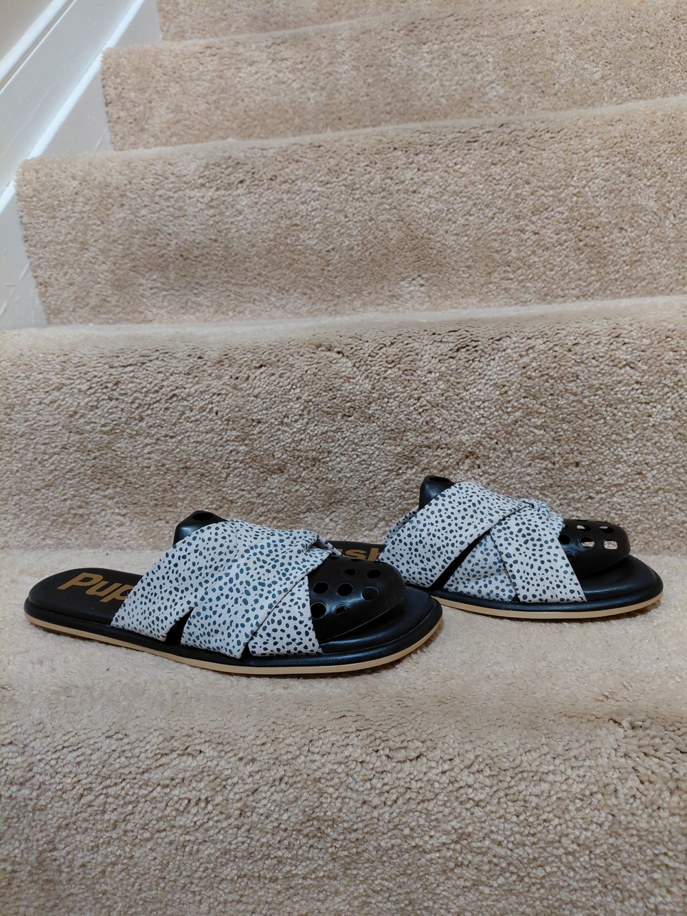 Hush Puppies Black & White Dotted Crisscross Slide Sandals